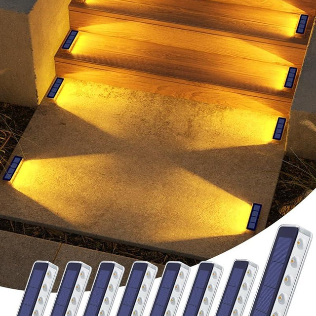 DetarZinLED Solar Step Lights for Outside,8 Pack Solar Stair Lights Outdoor Waterproof,Warm White Deck Light Solar Powered Waterproof for Steps,Stairs,Walkway,Sidewalk,Patio,Pathway