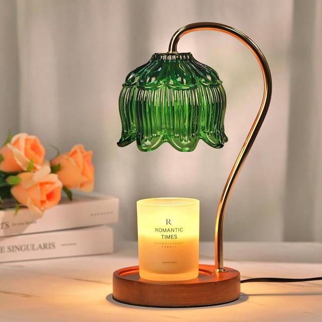 Flower Candle Warmer Lamp with Timer, Electric Candle Warmer Lamp, Birthday Gifts for Women, Mom, Female Friend, Glass Candle Lamp Warmer Gifts, Aromatic Candle Warmer for Vintage Home Decor
