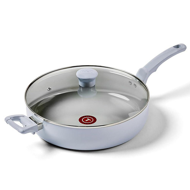 T-Fal Refresh Ceramic Nonstick Saute Pan with Lid 5 Qt, Cooking Pans Nonstick, Oven Safe up to 350°F Cookware, Stay-Cool Handle, Skillet, Blue
