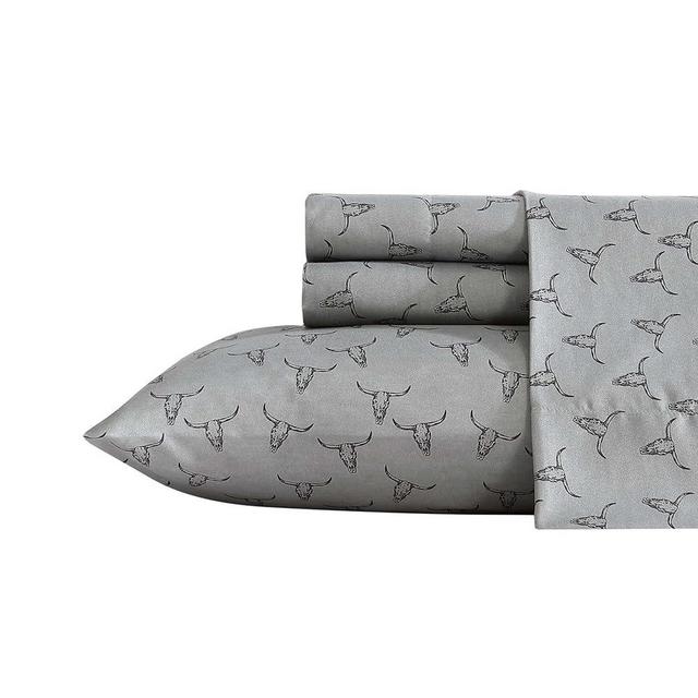 Wrangler - King Sheet Set, Silky & Lightweight Bedding Set, Western Home Decor, Oeko-Tex Certified (Steer Skulls Grey, King)