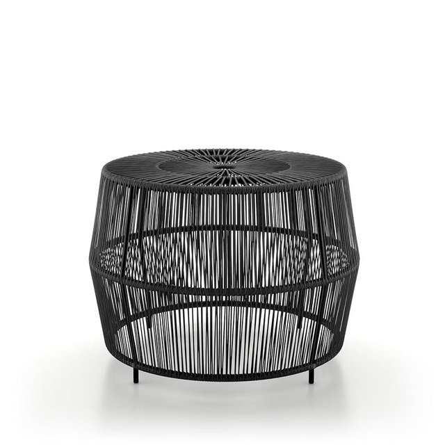 Muse & Lounge Co. Ysar Boho Rattan Round Coffee Table Outdoor with Metal Frame, All-Weather and Rust Resistant, Handcrafted Coastal Furniture for Patio, Poolside, Garden, Yard, Black