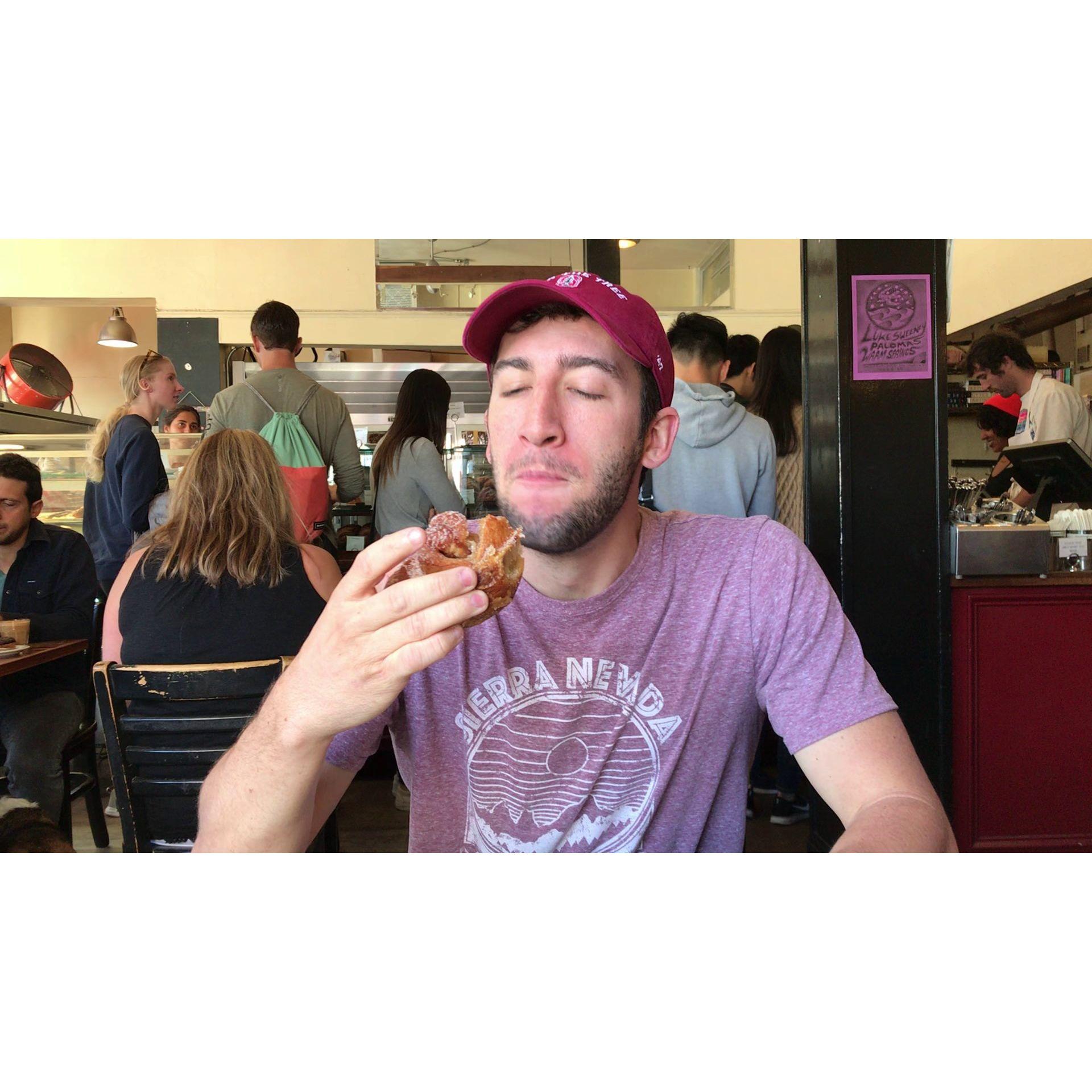 The first time Alex tried a real pastry (in California).