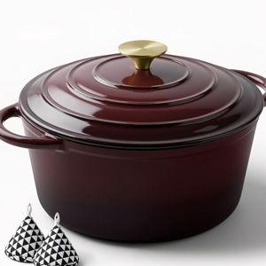 Miereirl 6 Quart Enameled Dutch Oven Pot with Lid, Cast Iron Dutch Oven with Dual Handles for Bread Baking, Cooking, Non-stick Enamel Coated Cookware, Fig