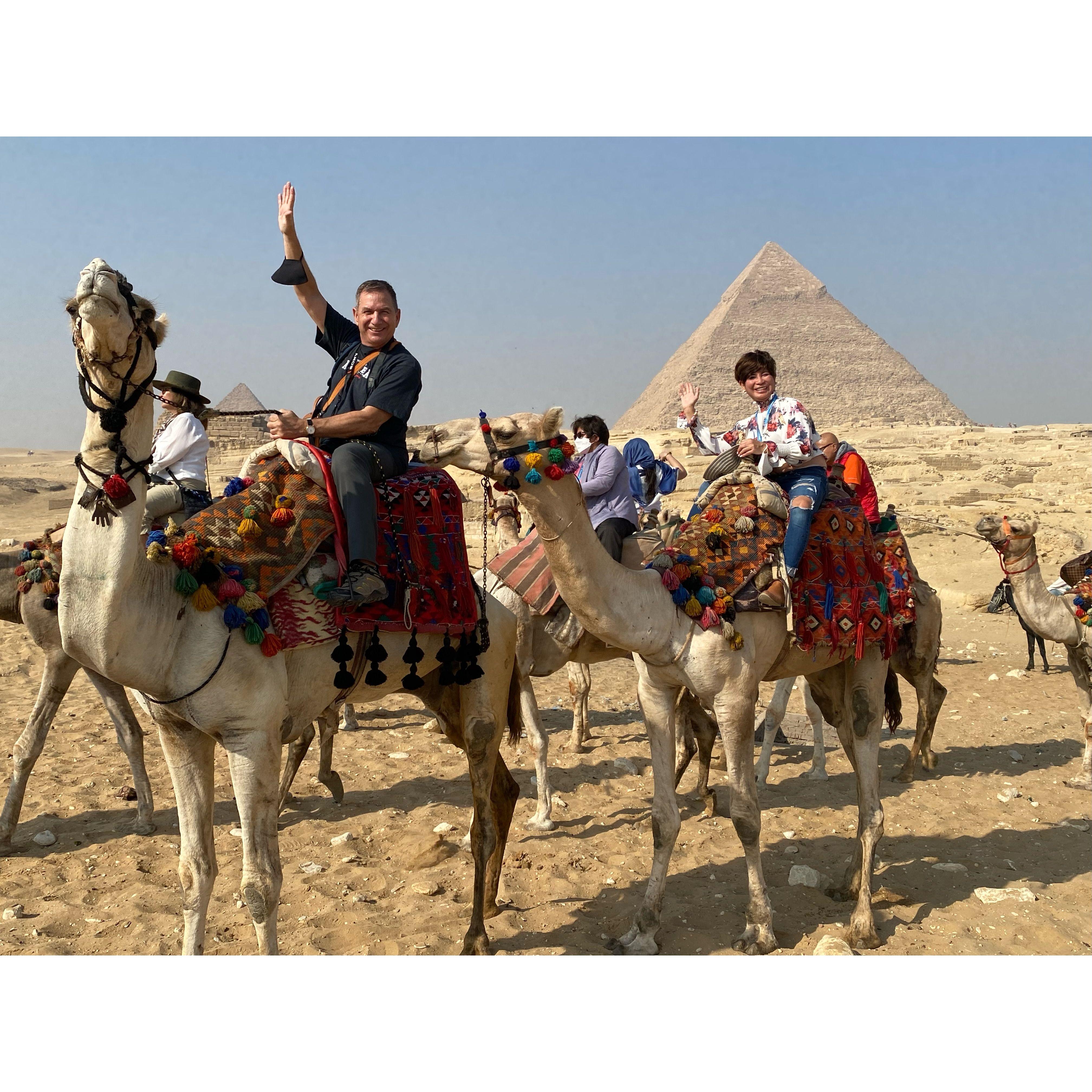 Our 1st camel ride with Giza's Pyramids at the background- Nov. 2021