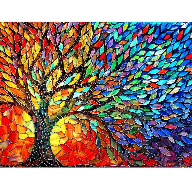 Tree of Life 500 Piece Puzzles for Adults Mosaic Stained Glass Jigsaw Puzzles Colorful Puzzles for Adults 500 Pieces with Letters on Back Impossible Hard Difficult Challenging Family Puzzles