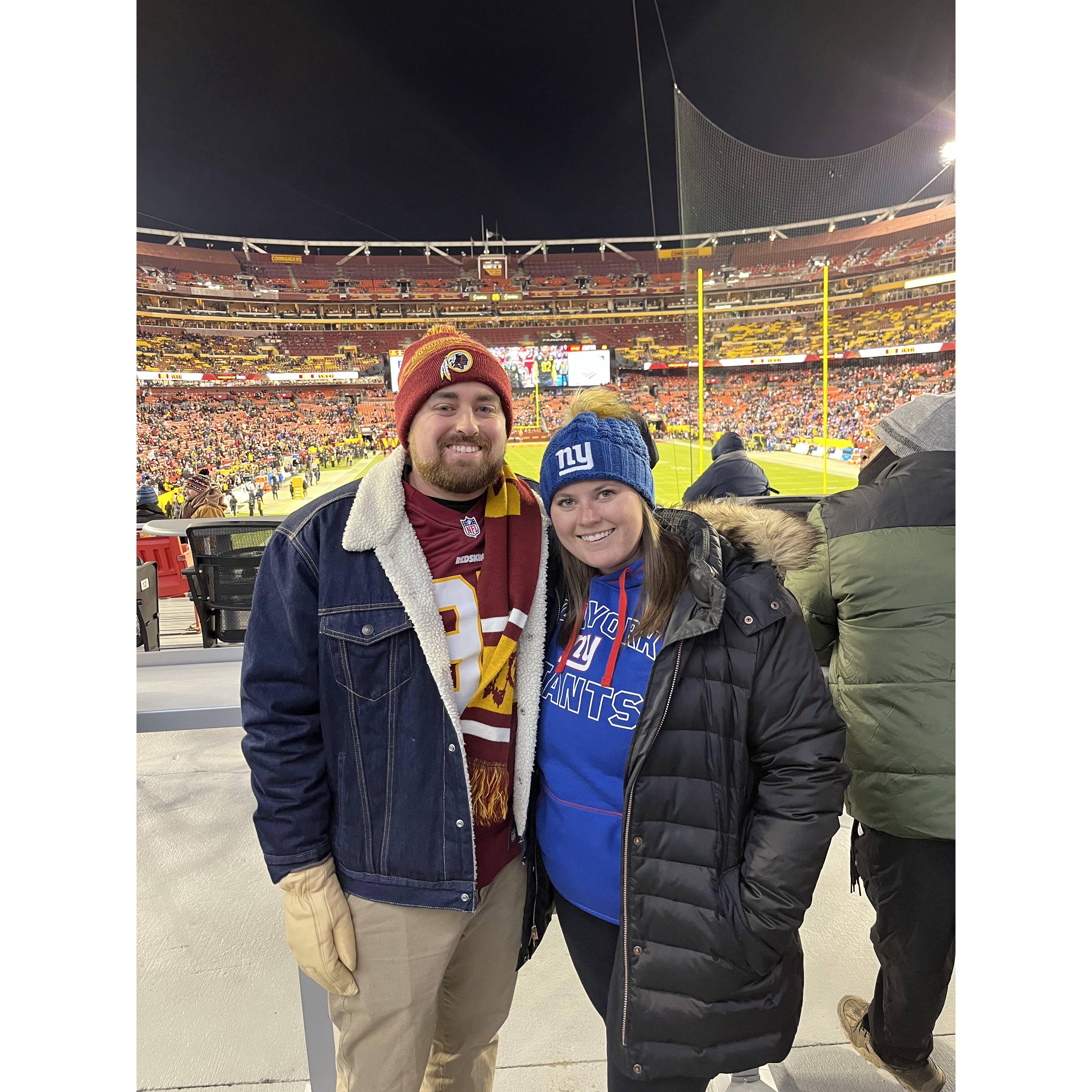 We went to see our teams play each other at Fedex Field. the giants won!