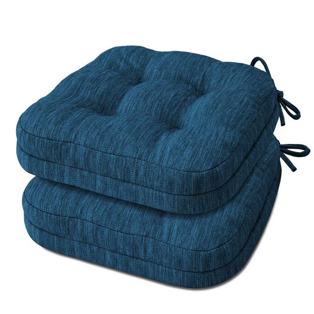 Shinnwa Dining Chair Cushions Set of 2, Dual-Layer Memory Foam Kitchen Chair Cushions, Patented Design Seat Pads with Ties, 16.5 x 16.5 x 3.5in, 2 Pack, Navy Blue