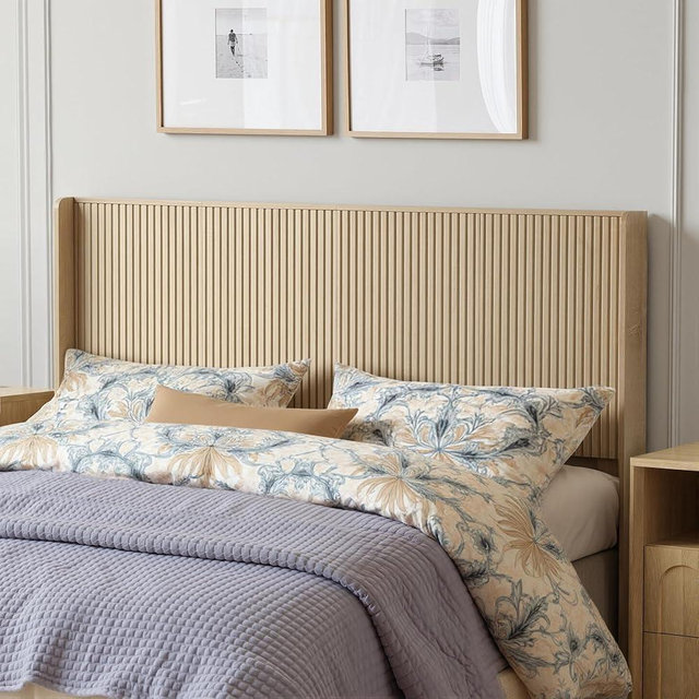 FORTURETEC Queen Size Headboard Only, 64.1" Wide Wooden Headboard, Modern Farmhouse Head Board, Wall Mounted Headboard, Fluted Panel, Wingback Boho Head Board (Oak, Queen)