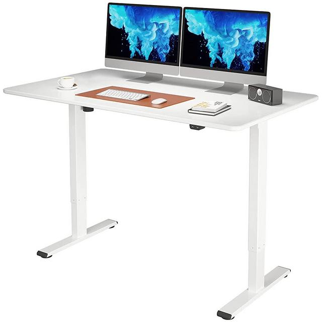 Flexispot EC1 Large Electric Stand Up Desk Workstation White Whole-Piece Desk Board Home Office Computer Standing Table Height Adjustable Desk (White Frame + 55" White Top)