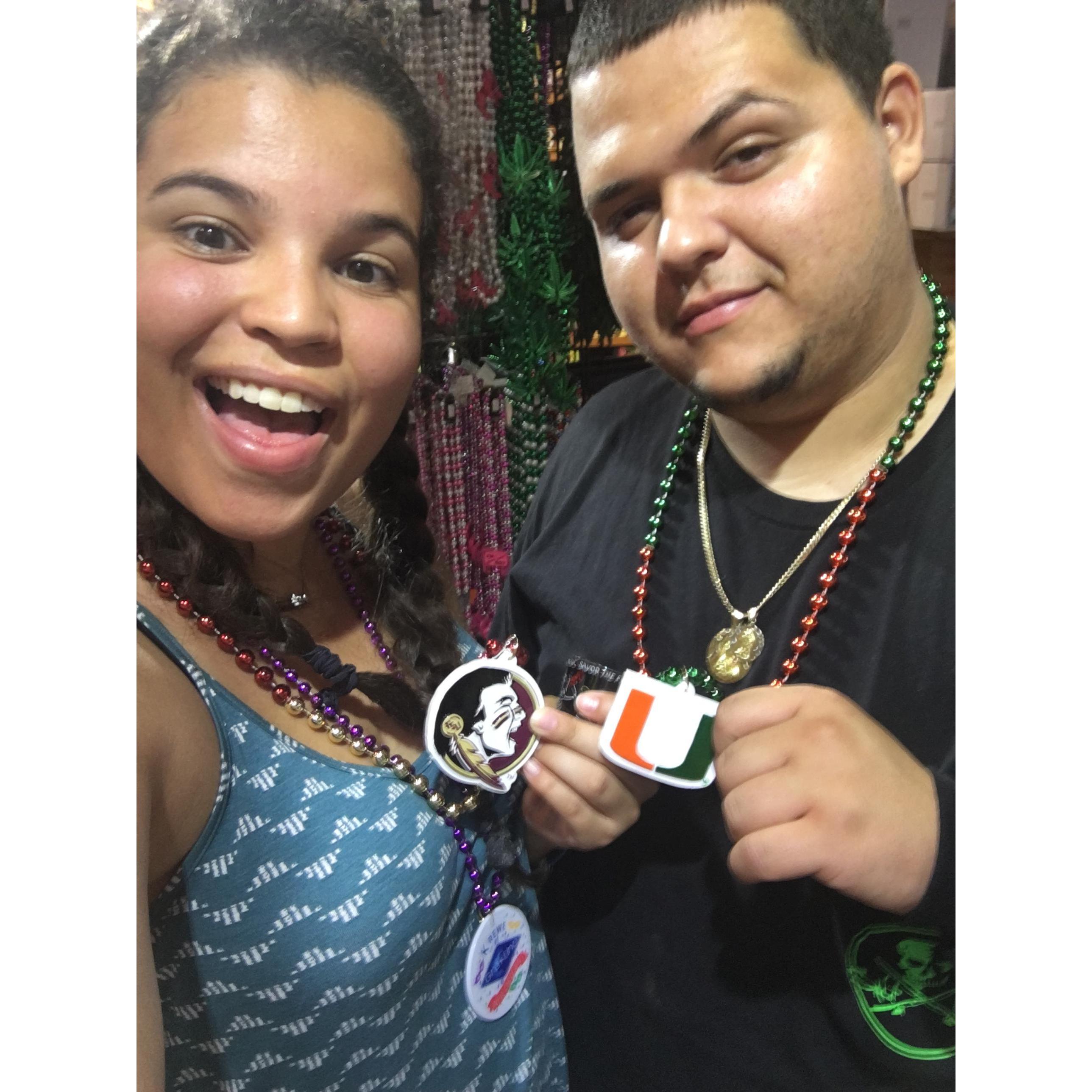 The ultimate rivalry against the Bride & Groom to be...... FSU vs UM...... GO NOLES!!