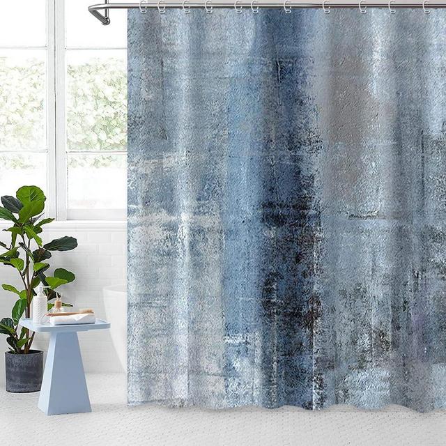 Abstract Watercolor Shower Curtain Blue Grunge Aesthetic Fabric Bath Curtain Brush Marks Pattern Bathroom Decor Curtain