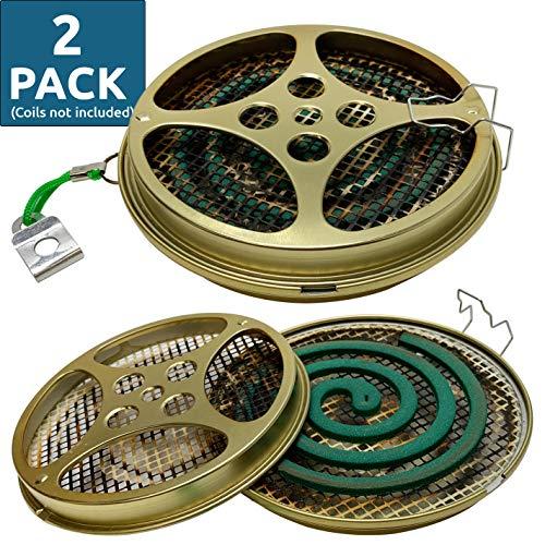 W4W Portable Mosquito Coil Holder - Mosquito Coil & Incense Burner for Outdoor use, Pool Side, Patio, Deck, Camping, Hiking, etc. (Includes Set of 2 Holders)
