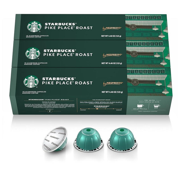 Starbucks by Nespresso Vertuo, Pike Place, Medium Roast Coffee 30-count Coffee Pods, Brews 7.8 oz.