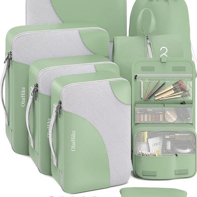 OlarHike 8 Set Packing Cubes for Travel, 4 Various Sizes(Extra Large,Large,Medium,Small), Luggage Organizer Bags for Trip Accessories Essentials, for Carry on Suitcases (Matcha Green)