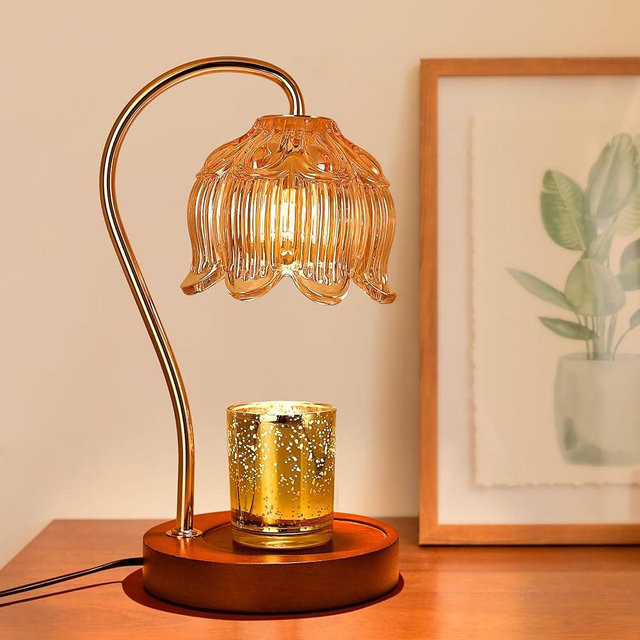 NONVJJ Candle Warmer Lamp,Candle Warmer lamp with Timer, Candle Warmer Light Compatible with Various Candles for Home Decor,Brightness Adjustable for Jar Scented Wax Melts with 2 Bulbs (Flower lamp)