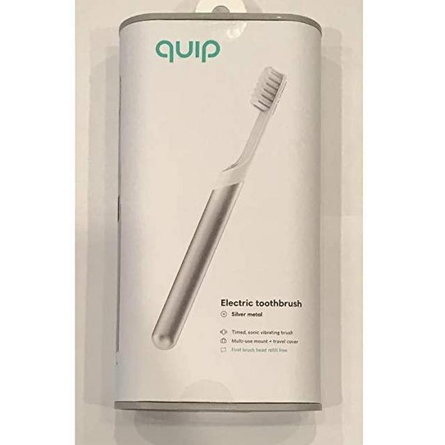 Quip Electric Toothbrush - Silver Metal - Electric Brush and Travel Cover Mount - Frustration Free Packaging