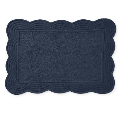 Vine Floral Boutis Scalloped Placemat, Each, Navy