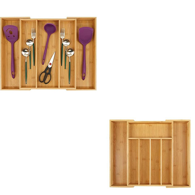 Utoplike Bamboo Expandable Kitchen Drawer Organizer and Bamboo Cutlery Tray Silverware,(11.5"-18") W X 15" H X 2.4“D (Small)