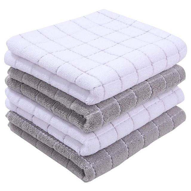 Homaxy 100% cotton Terry Kitchen Towels(White, 13 x 28 inches), checkered  Designed, Soft and Super Absorbent Dish Towels