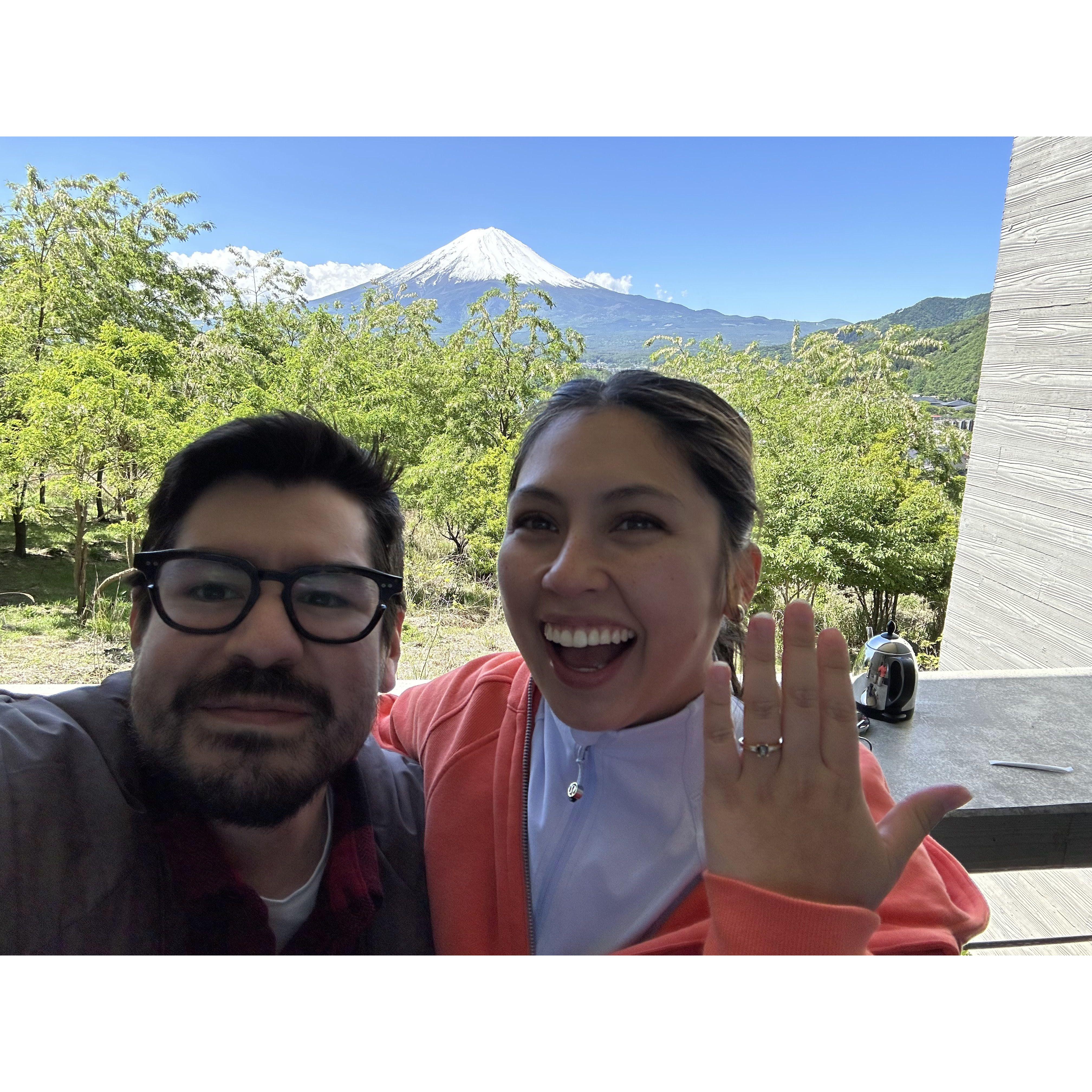 Right after the proposal in front of Mt. Fuji - May 2023
