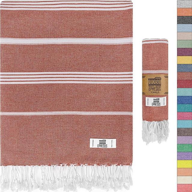 EPHESUS TOWELS Turkish Beach Towel - Turkish Cotton - 39x71 inch Oversized - Turkish Towel for Beach, Bath, Pool, Gym, Yoga - Prewashed, Lightweight, Quick Dry (Terra, New Sultan Pack 1)