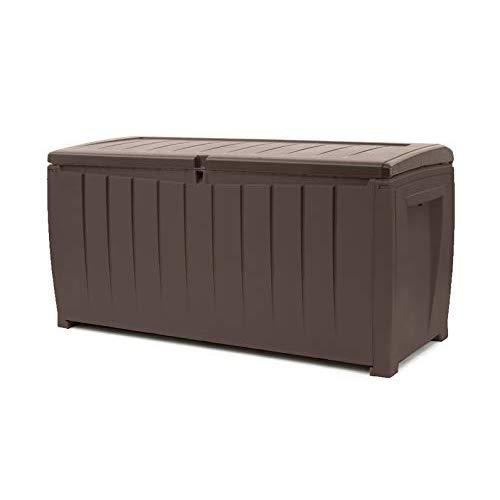 Keter Novel 90 Gallon Resin Outdoor Storage Box for Patio Furniture Cushions, Brown/Brown