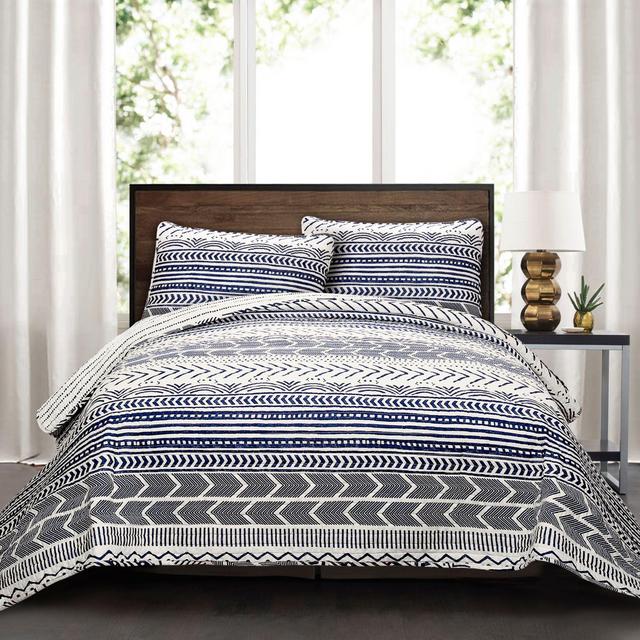 Lush Decor Hygge Geo 3-Piece King Reversible Quilt Set in Navy