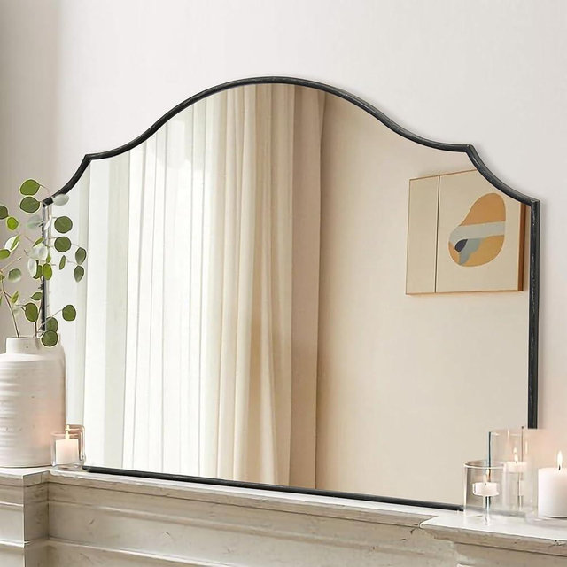Besdomus Black Scalloped Wall Mirror: 40"x29" Large Modern Minimalist Vanity Arched Mirror for Home Decor/Living Room/Bedroom/Fireplace/Mantle/Entryway