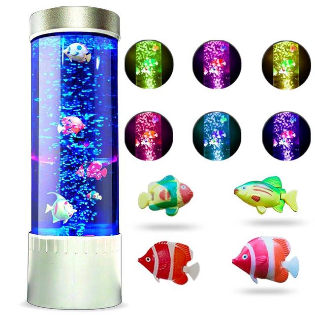 Brewish Bubble Fish Lamp | Desktop Sensory LED Bubble Lamp | Color Changing Aquarium lamp | Artificial Fish Tank with Moving Fish, Sea Horse, Jellyfish | Gift for Kids, Adults, ADHD & Autism