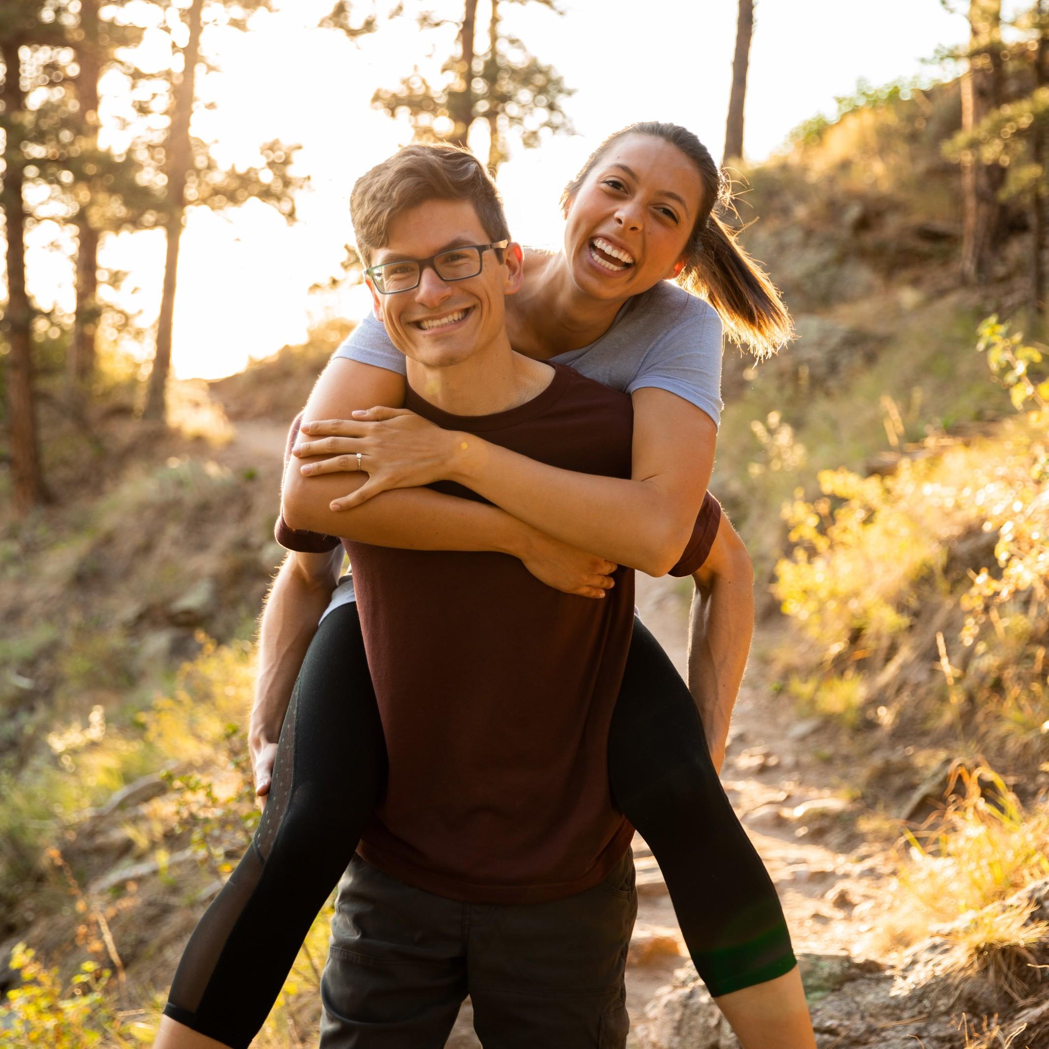 Engagement pictures while hiking Arthur's Rock in Fort Collins.