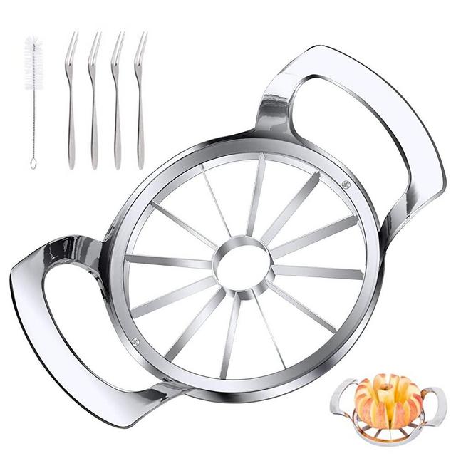 LIIGEMI Apple Slicer Upgraded Version 12-Blade Extra Large Apple Corer, Stainless Steel Ultra-Sharp Apple Cutter, Pitter, Divider Up to 4 Inches Apples / Four Fruit Forks set