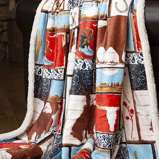 Carstens Wrangler Vintage Western Sherpa Throw Blanket 54x68, red (JW260)