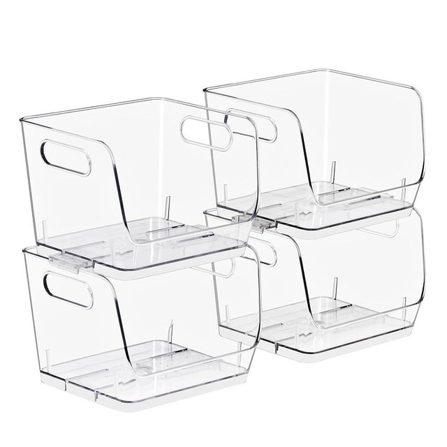 Sorbus Stackable Storage Bins Open Front, Clear Stackable Storage Bins, Pantry Bins for Storage and Organization, Acrylic Stackable Bins for Kitchen, Clear Pantry Organizer Bins (Small Square 4 Pack)