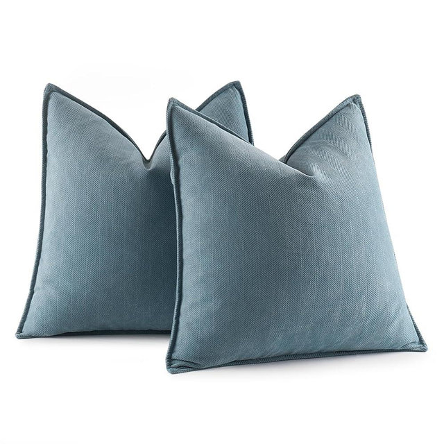MIULEE Pack of 2 Dusty Blue Decorative Pillow Covers 18x18 Inch Soft Chenille Couch Throw Pillows Farmhouse Cushion Covers with Elegant Design for Sofa Bedroom Living Room Home Decor