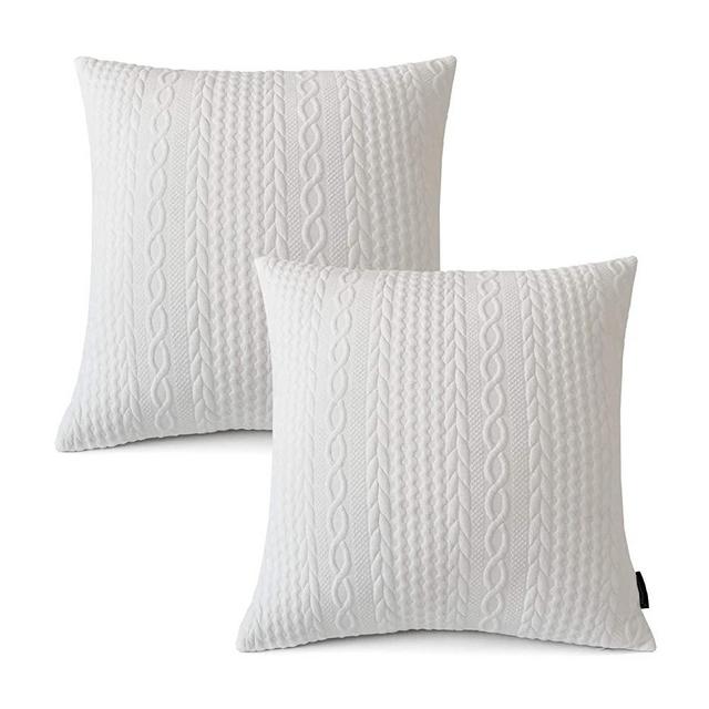 Booque Valley Throw Pillow Covers, Pack of 2 Super Soft Elegant Modern Embossed Patterned Cushion Covers Decorative Stretchy Pillow Cases for Sofa Bed Car Chair, 18 x 18 inch(Pure White)