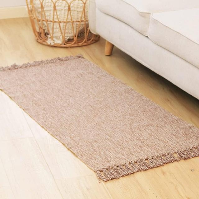 Boho Bathroom Rug Cotton Reversible Laundry Room Rag Rug - Hand Woven Solid Color Chindi Area Rug Entryway for Kitchen Bathroom Bedroom Dorm (2' x 4'3, Coffee)
