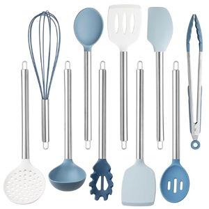 Silicone Cooking Utensils, 10 Pieces, Blue and White