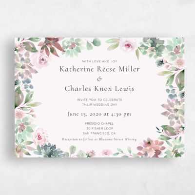 Pink Wedding Invitation - Cricket Wreath