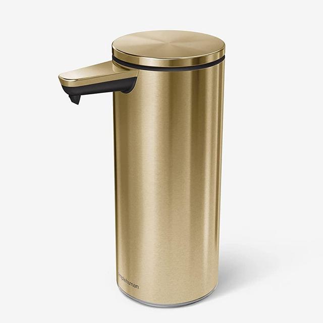 simplehuman 9 oz. Touch-Free Rechargeable Sensor Liquid Soap Pump Dispenser, Brass w/ Black Trim