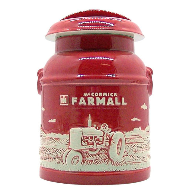 M Cornell Importers, Inc. IH Farmall Raised-Relief Stoneware Milk Can Cookie Jar