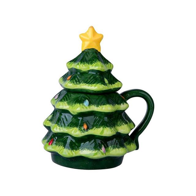 HPYNPES Festive Ceramic Christmas Tree Mug - Easy to Clean-Christmas Coffee Cup - Adorned with Holiday Charm- 14oz