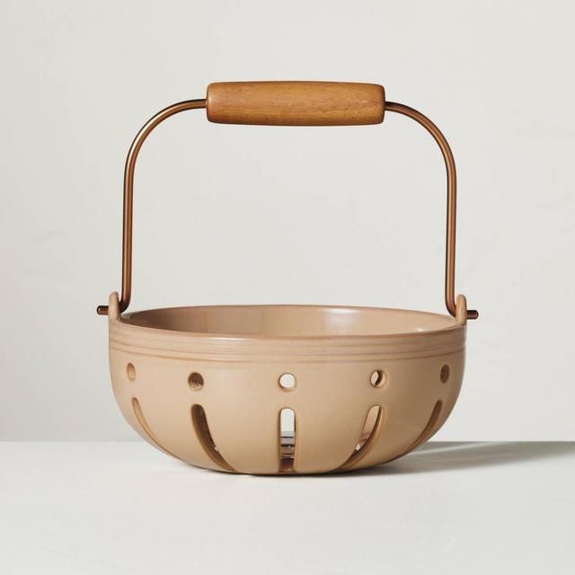 39oz Stoneware Berry Bowl with Carrying Handle Taupe - Hearth & Hand™ with Magnolia