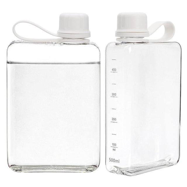 ZAVOOS 2 Pack Portable Flat Water Bottle, 17 Oz BPA Free Plastic Drinking Bottles for Travel, Leakproof Slim Flask for Outdoor Sports Fitness Camping, Fits Purse Pocket