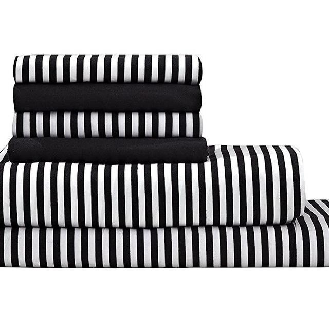 Virah Bella Debra Valencia Awning Striped Sheets by Duke-King Size-Black/White-6 Pc Set 2 Bonus Pillowcases!