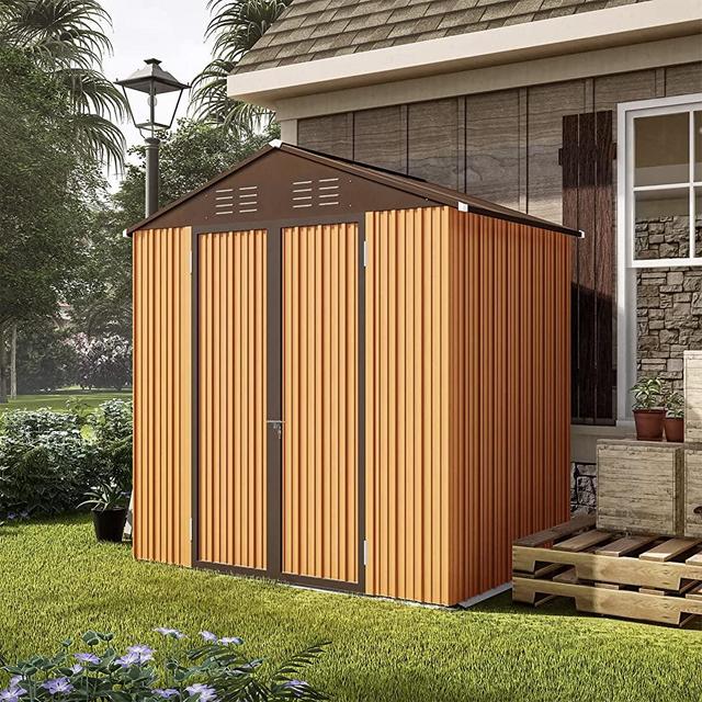 WIILAYOK 6' x 4' Outdoor Metal Storage Shed, Garden Shed with Floor Frame, Tool Storage Shed with Lockable Double Door and 3 Garage Hooks, Perfect for Backyard, Patio, Lawn