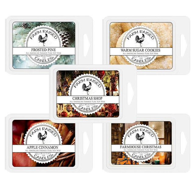 Farm Raised Candles - Christmas Wax Melts 5 Pack | Holiday Soy Wax Melts Variety (16 oz Total) | Fresh Cut Pine Tree Warm Sugar Cookies, Apple Cinnamon