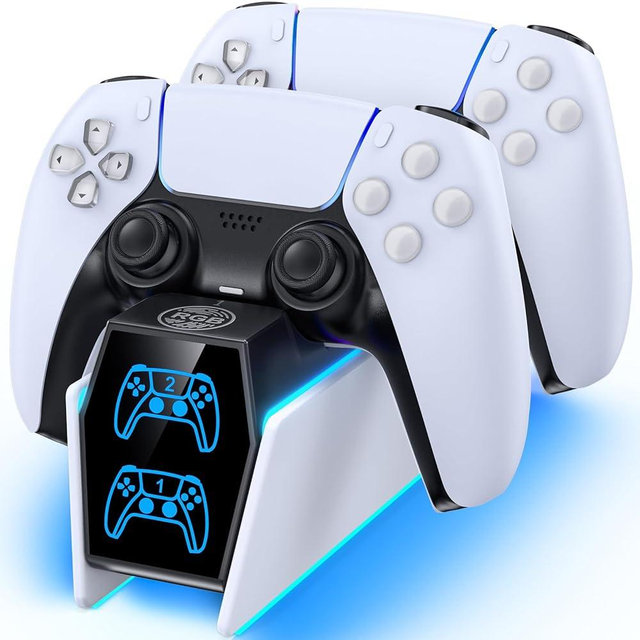 PS5 Controller Charger Station Compatible with PlayStation 5 Faceplates Edge & Dual Controller, 9 Lightings PS5 Accessories Charging Station, PS 5 Dock Stand with LED Indicator & On-off Switch & Cable