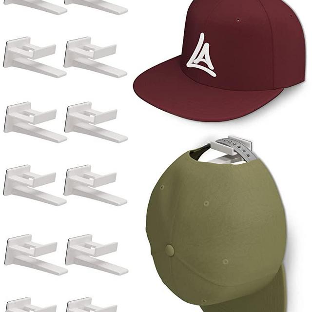 Adhesive Hat Rack Display Hooks for Wall & Door (12 Pack) Baseball Cap  Holder, Closet & Storage Organizer, Strong Cap Hanger for Room & Mancave,  No