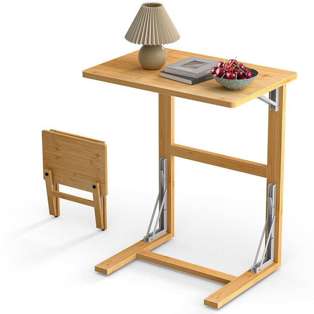 Tatub Folding TV Tray Table, 24" Foldable C Shaped end Table for Couch Laptop Living Room Bedroom Home Office