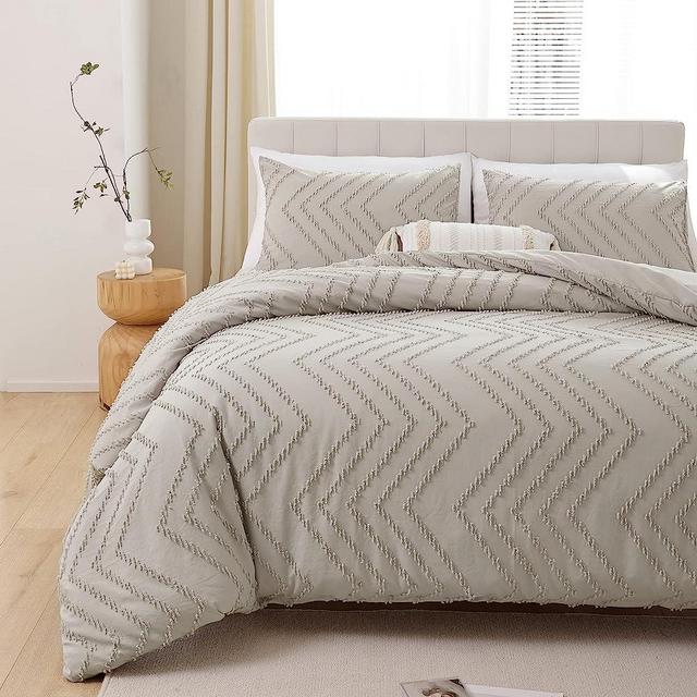 YIRDDEO Oatmeal Comforter Queen Size 3Pcs, Boho Comforter Set Queen Beige Farmhouse Bedding Sets Queen, Vertical Tufted Comforter, Lightweight Cream Neutral Boho Bed Set (1 Comforter, 2 Pillowcases)